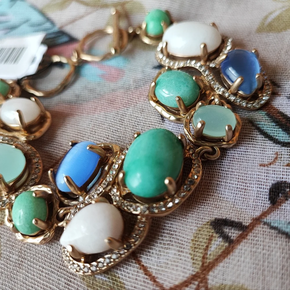 Badgley Mischka Ann Taylor Toggle Clasp Genuine Stones Bracelet Gold Tone Beachy